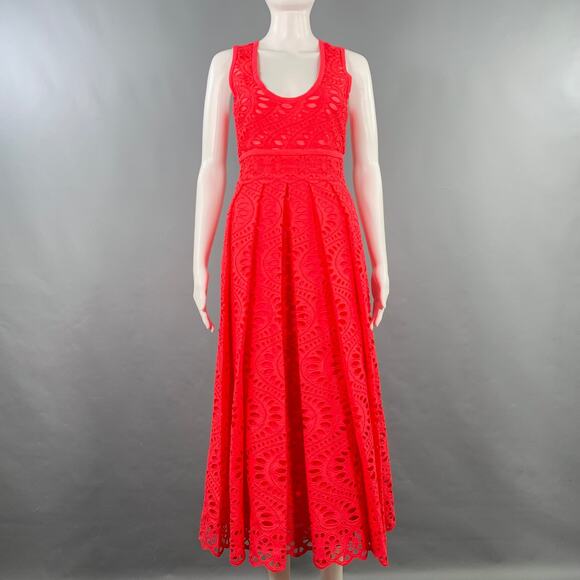 GIAMBATTISTA VALLI Size 4 Fuchsia Pink Cotton Eyelet Pleated Long Dress - Picture 1 of 12